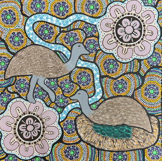 25-128 Family Groups Gathering for Emu Eggs By Peggy Walsh